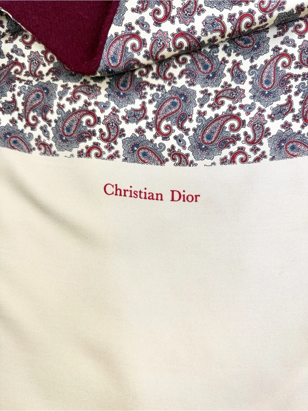 Christian Dior Men’s  Doubled Scarf Silk Wool Burgundy Cream Paisley